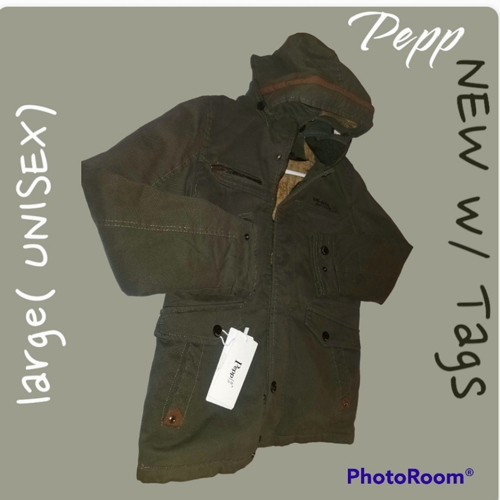 New w tags PEPP military style hooded coat•insulated•unisex